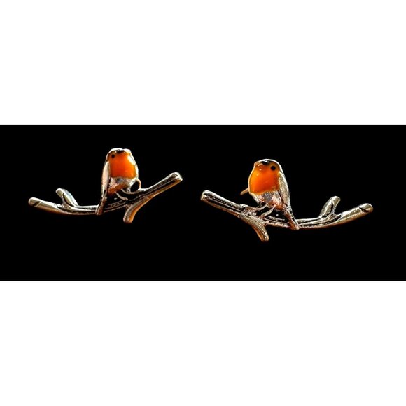 Robin Bird Earrings Ear Climbers New Orange Silver Tree Branch Loved One… - Picture 7 of 12